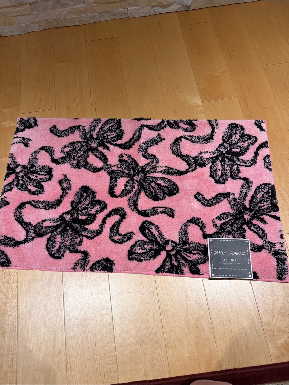 Betsy Johnson Pink and Black Floral Bath Rug by